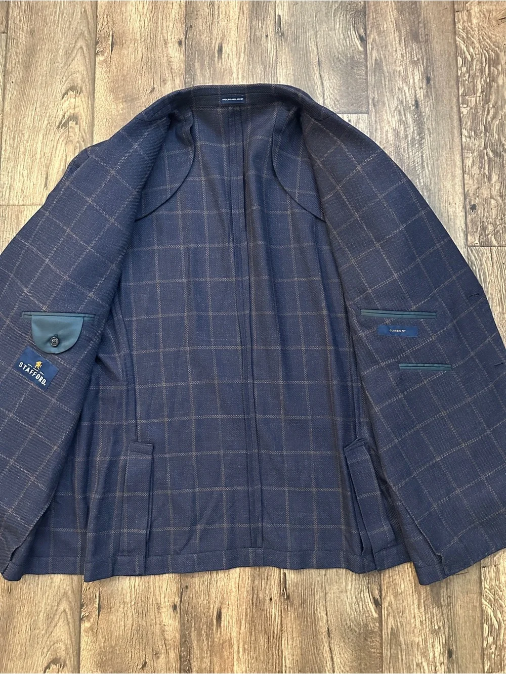 Stafford 60% Wool 40% Cotton Classic Fit Sport Coat Blazer Men’s 52 R Navy